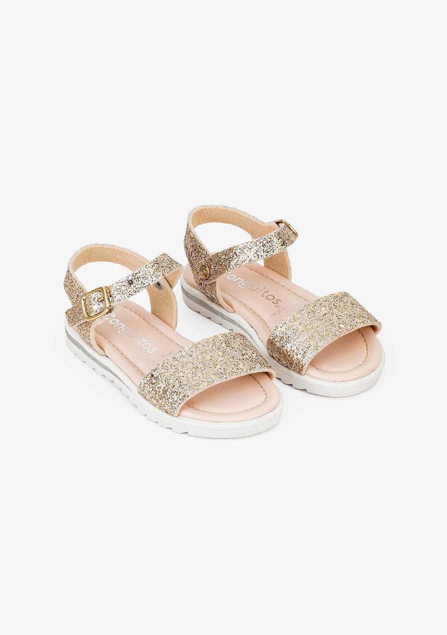 New Sandalias Platina Glitter Menina Sandalias