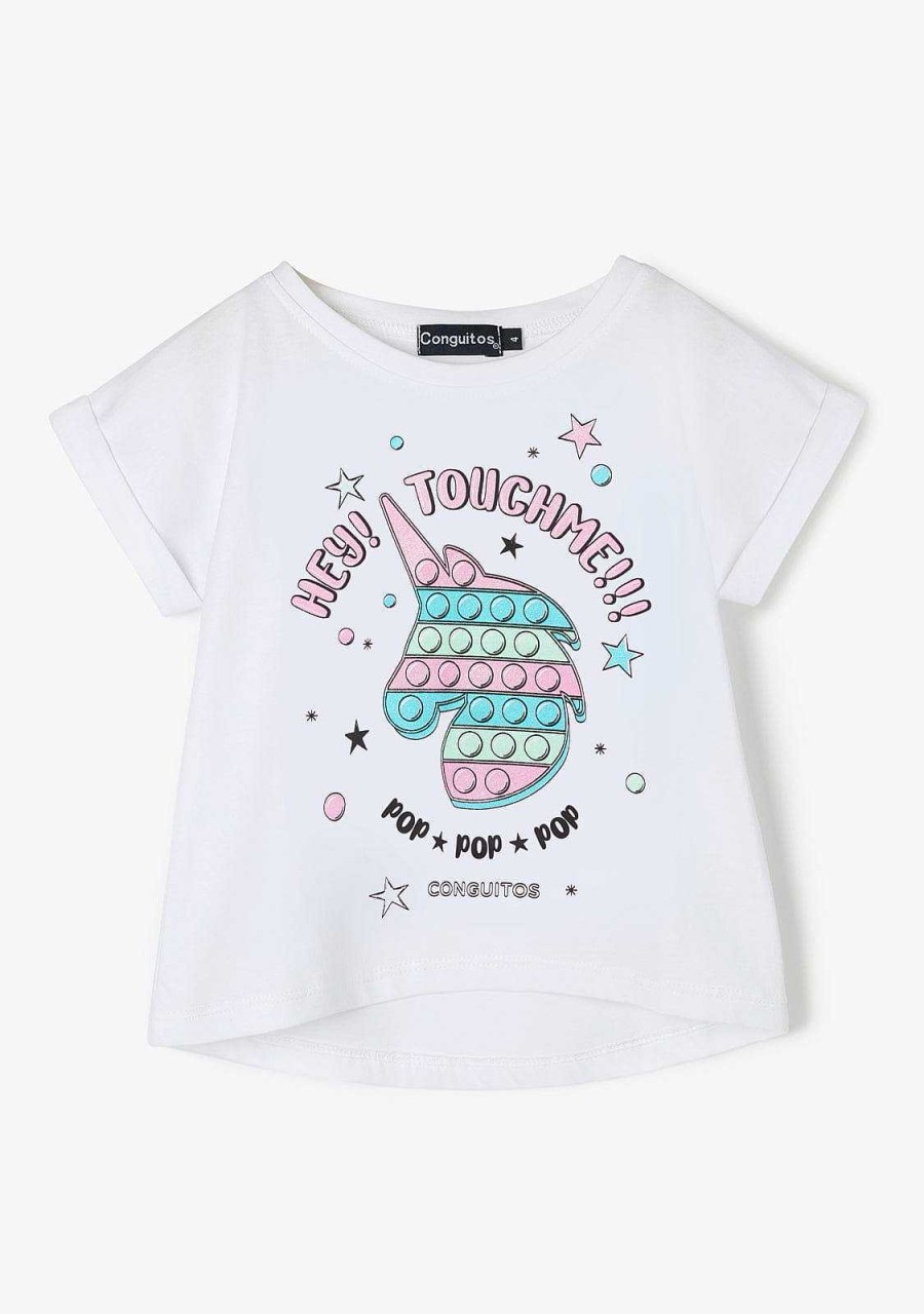 Clearance T-Shirt Unicornio Branca Brilhante Para Menina Camisetas