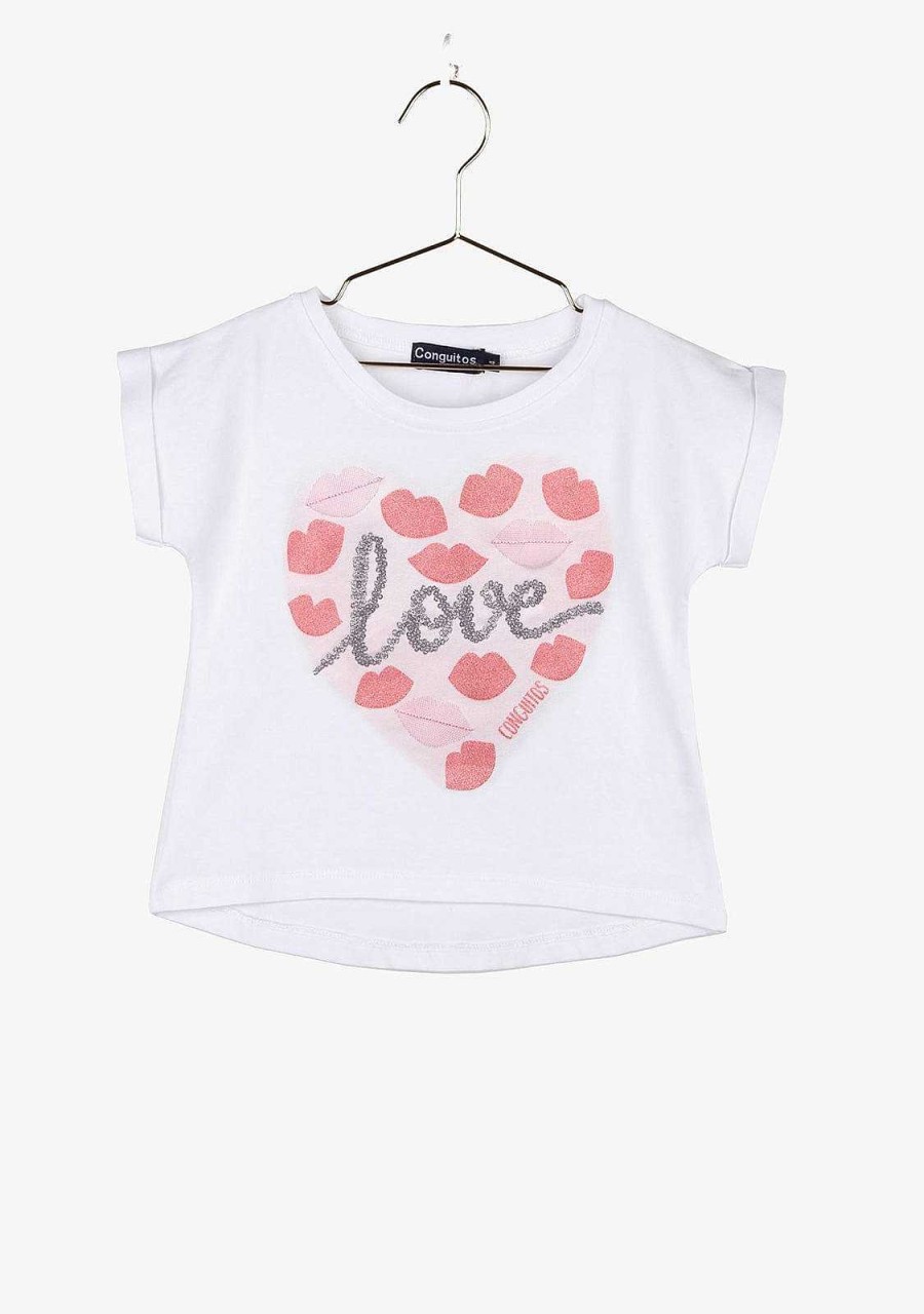 Best Camiseta Branca "Love Kiss" Para Menina Camisetas