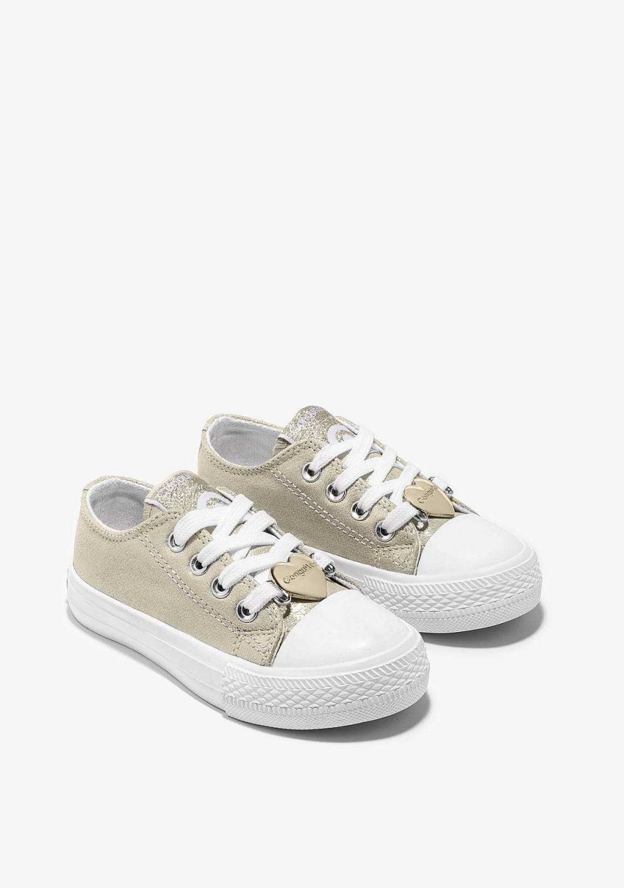 Best Tenis De Lona Metalizada Com Coracao Dourado Tenis Casuais