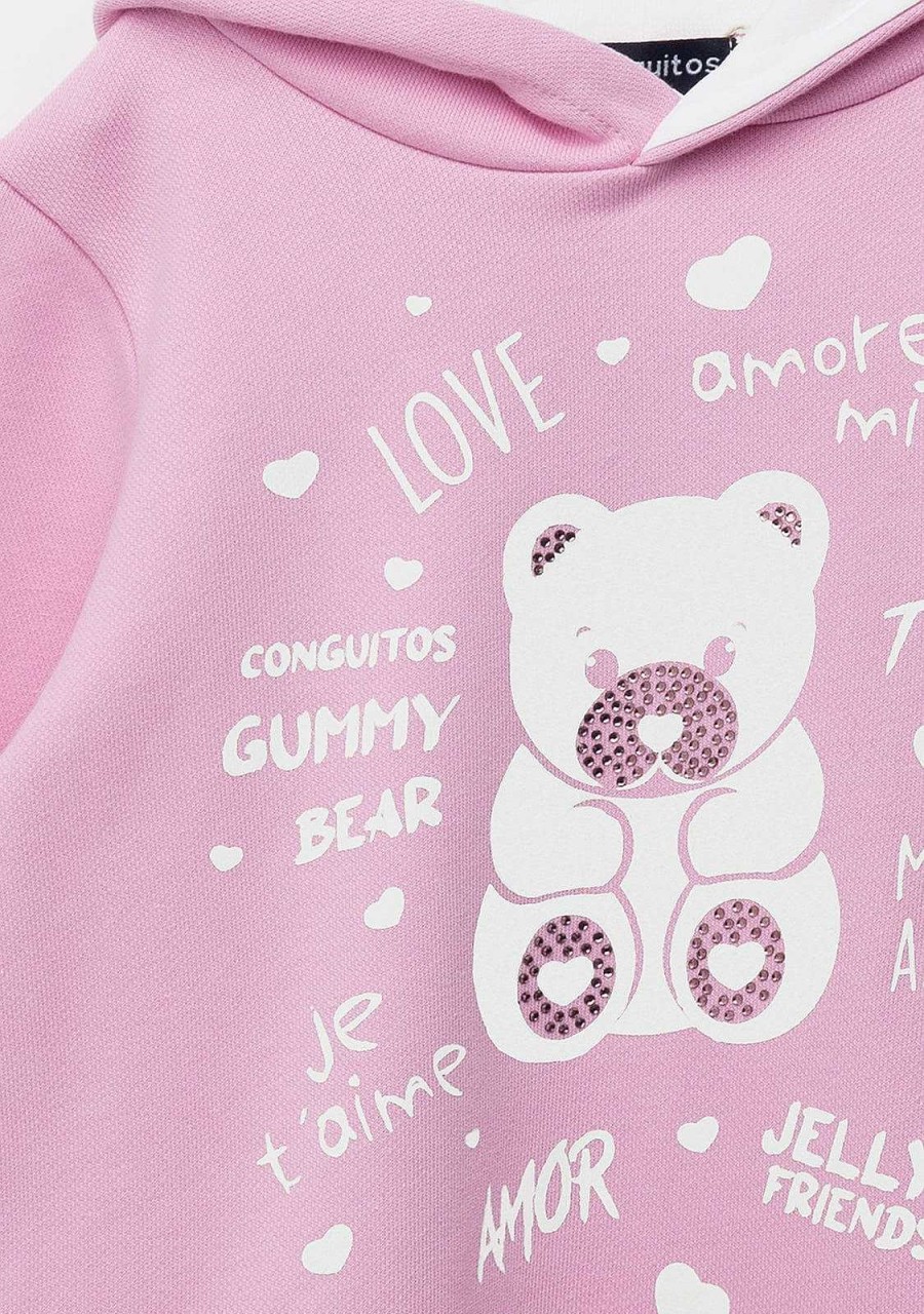 New Vestido Feminino Com Capuz E Strass Urso Rosa Vestido Moletom