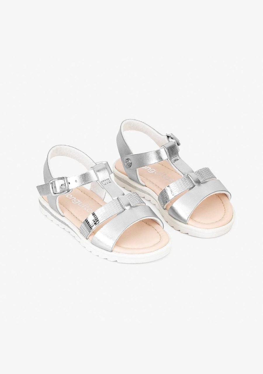 New Sandalias Metalicas Prateadas De Menina Sandalias