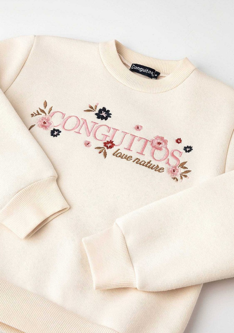 New Sweatshirt Bege Conguitos Flores Menina Moletons