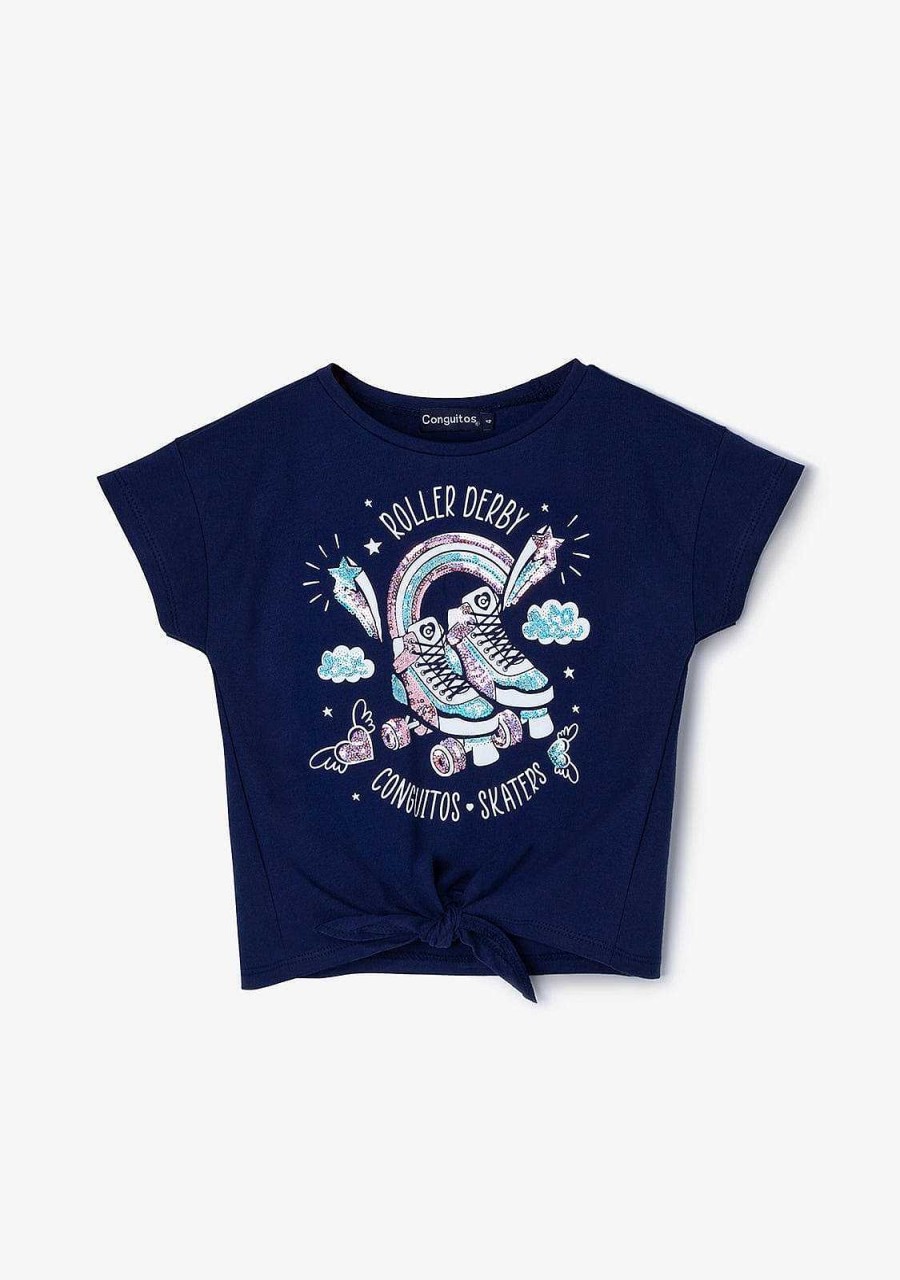 Wholesale T-Shirt Com No De Rolo Azul Marinho Para Menina Camisetas