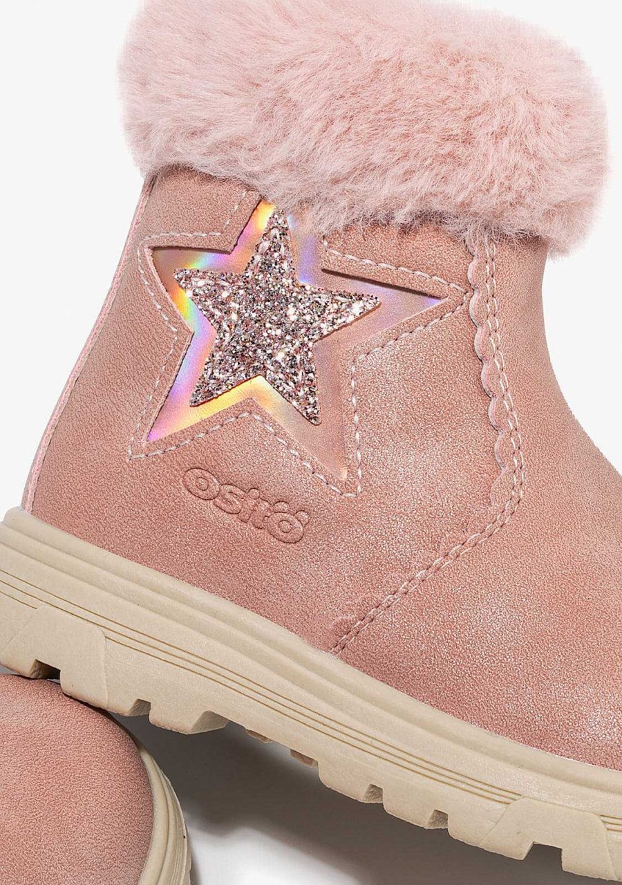 New Botins De Pele Rosa Estrela Para Bebe Botas