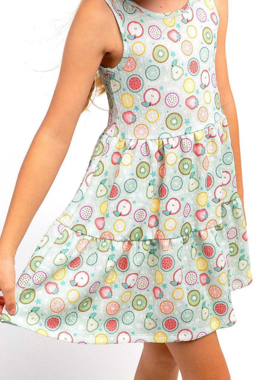 Clearance Vestido Conguitos Menina Estampado Frutas Menta Roupas De Menina