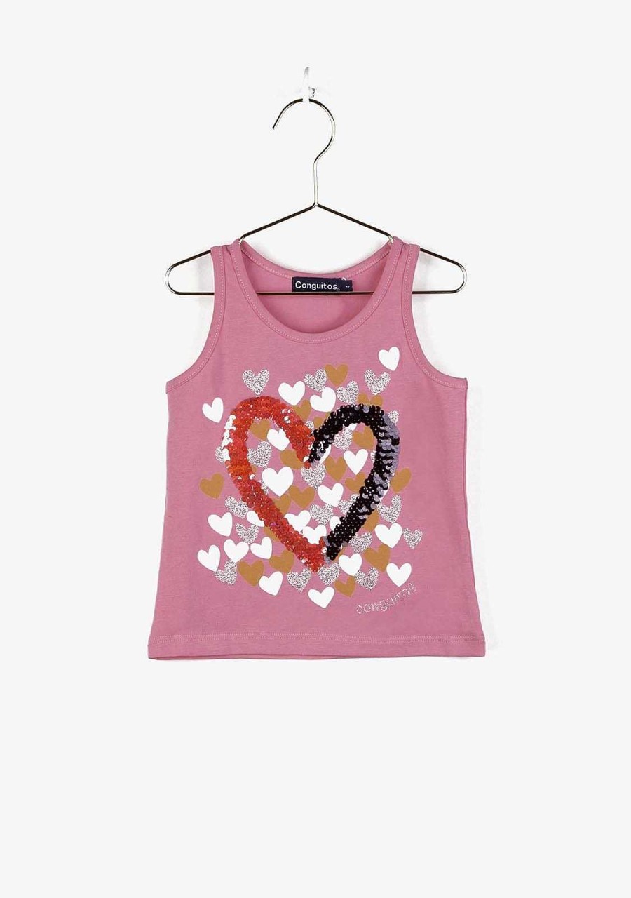 Hot Camiseta Rosa "Coracoes" Para Menina Camisetas