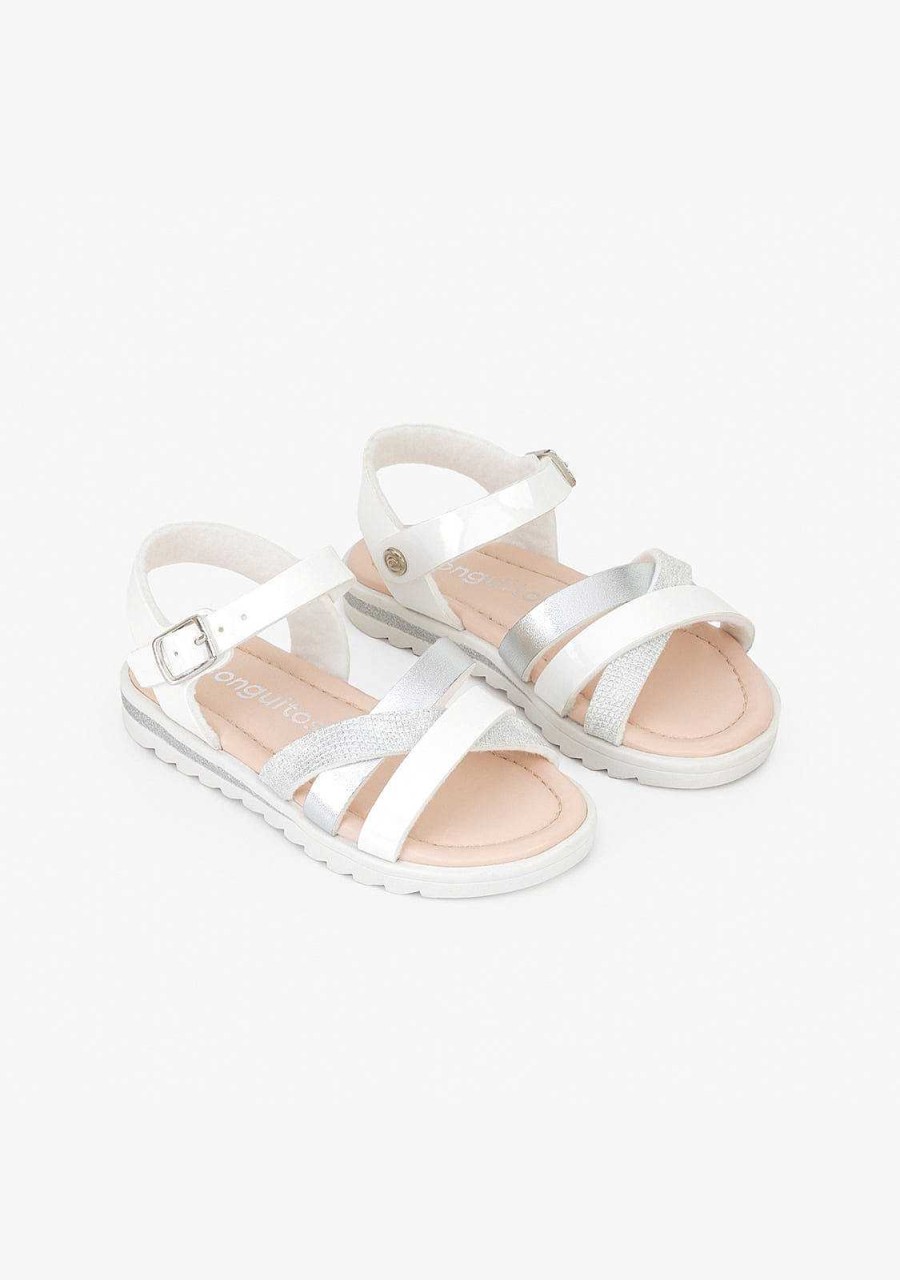 Best Sandalias De Menina Em Couro Envernizado Branco Sandalias