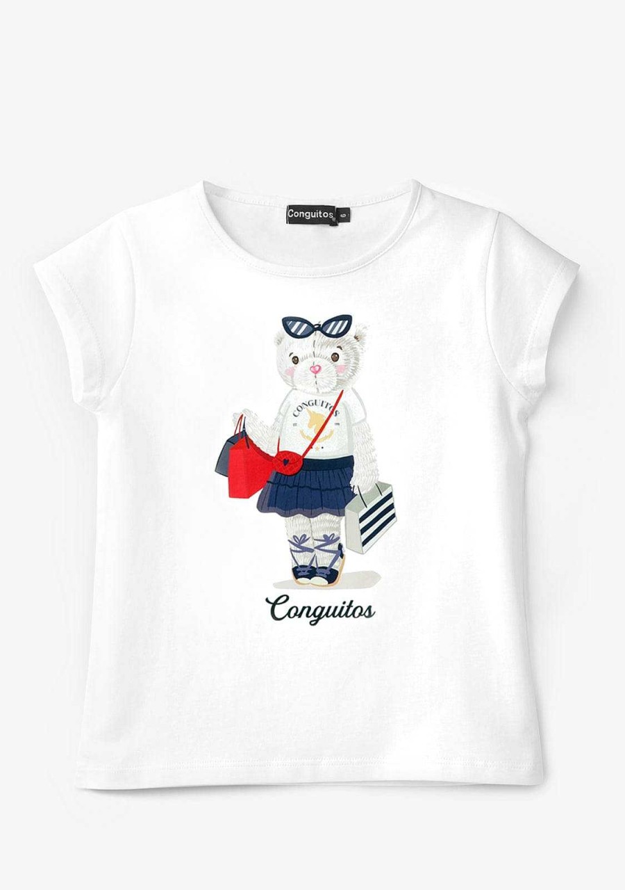 New Camiseta Urso Branco Roupas De Menina