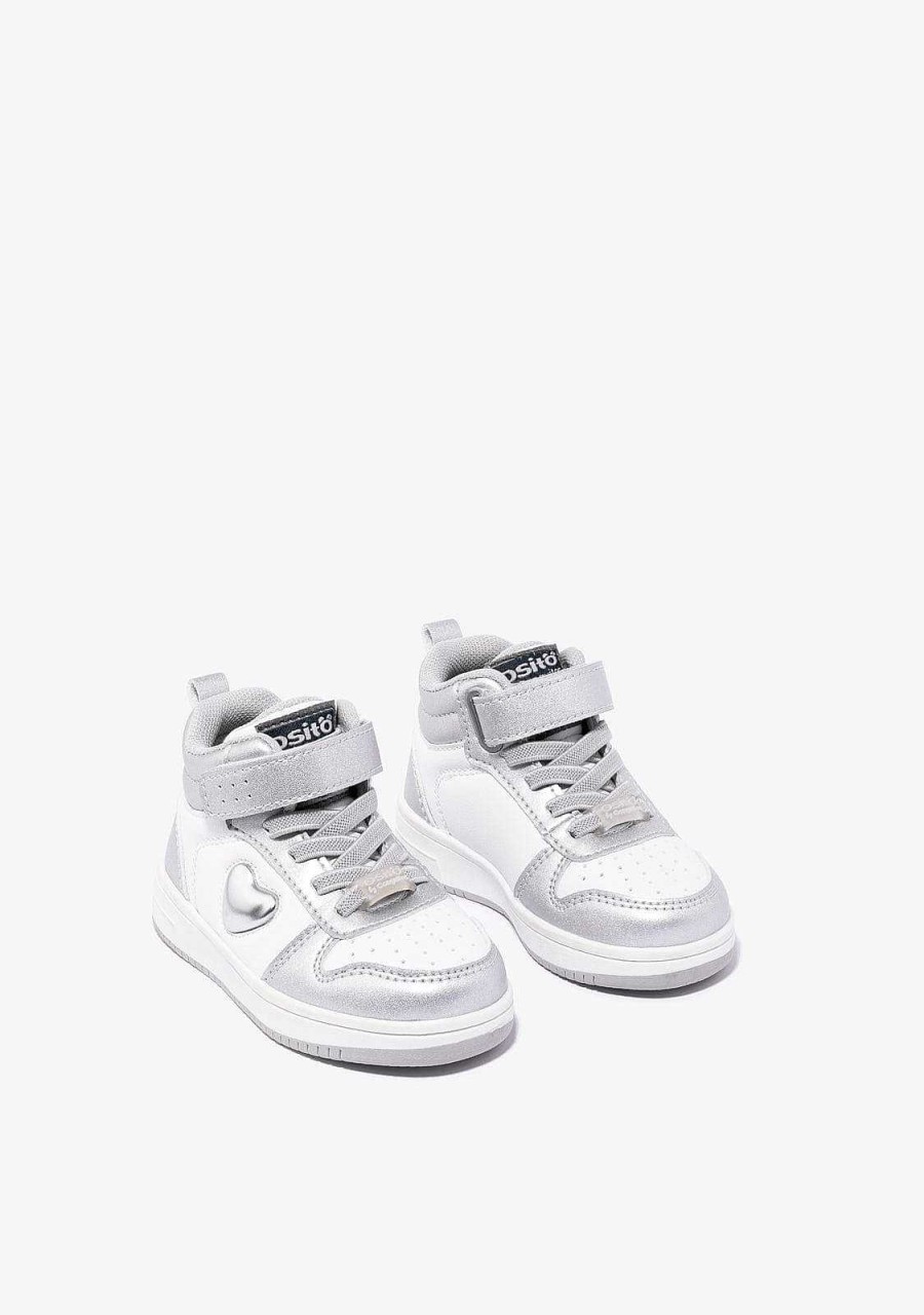 Best Tenis Hi-Top Prateado/Branco Com Luzes Para Bebe Tenis Com Luzes