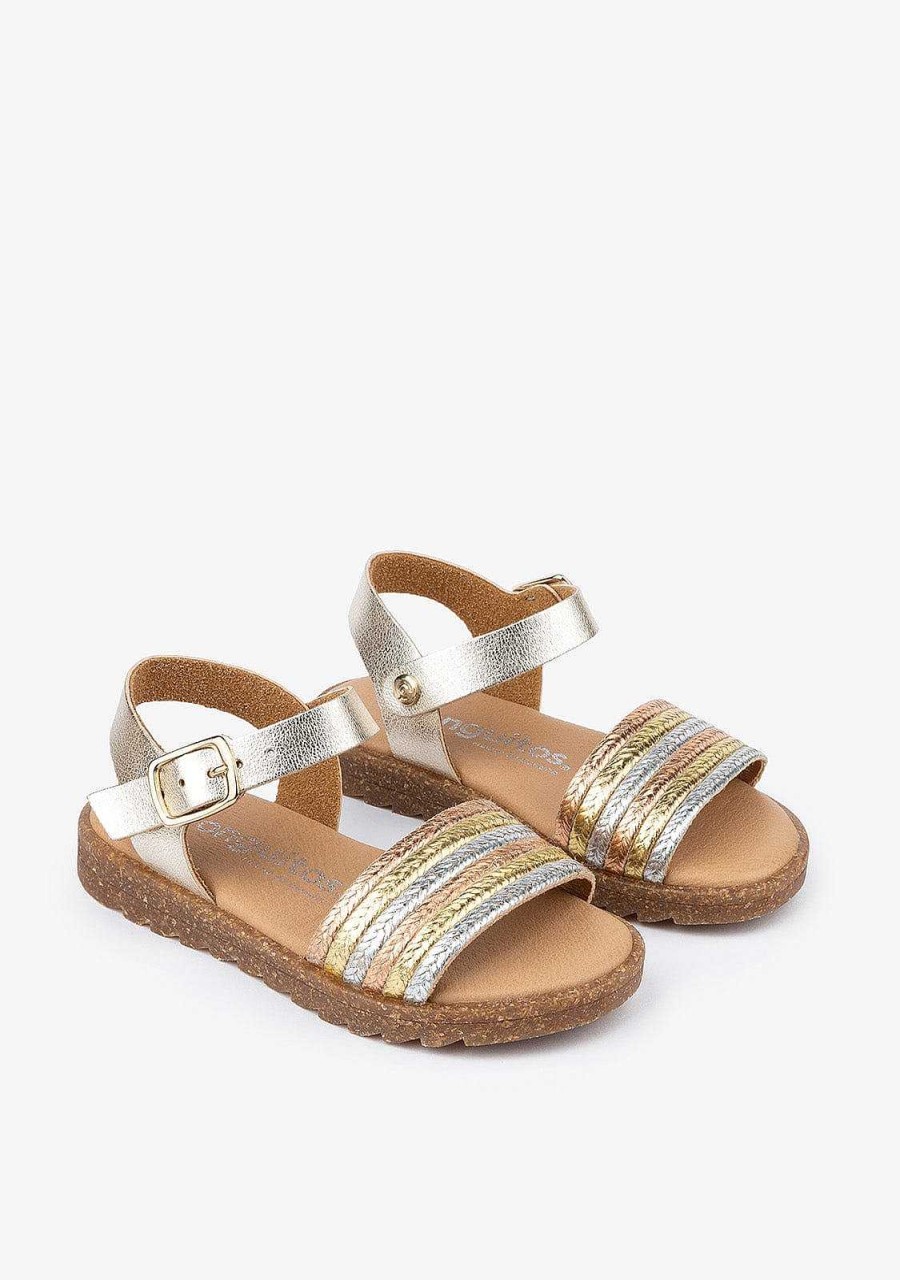 New Sandalias Metalizadas Multicor De Menina Pele Sandalias