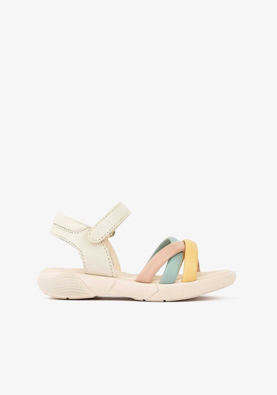 Hot Sandalias De Couro De Menina Com Alcas Multicoloridas Sandalias