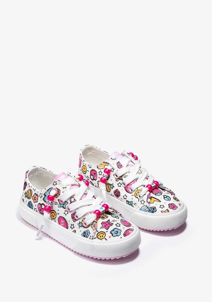 Clearance Lona De Tenis Feminino Branco Com Estampa Multicolorida Tenis Casuais