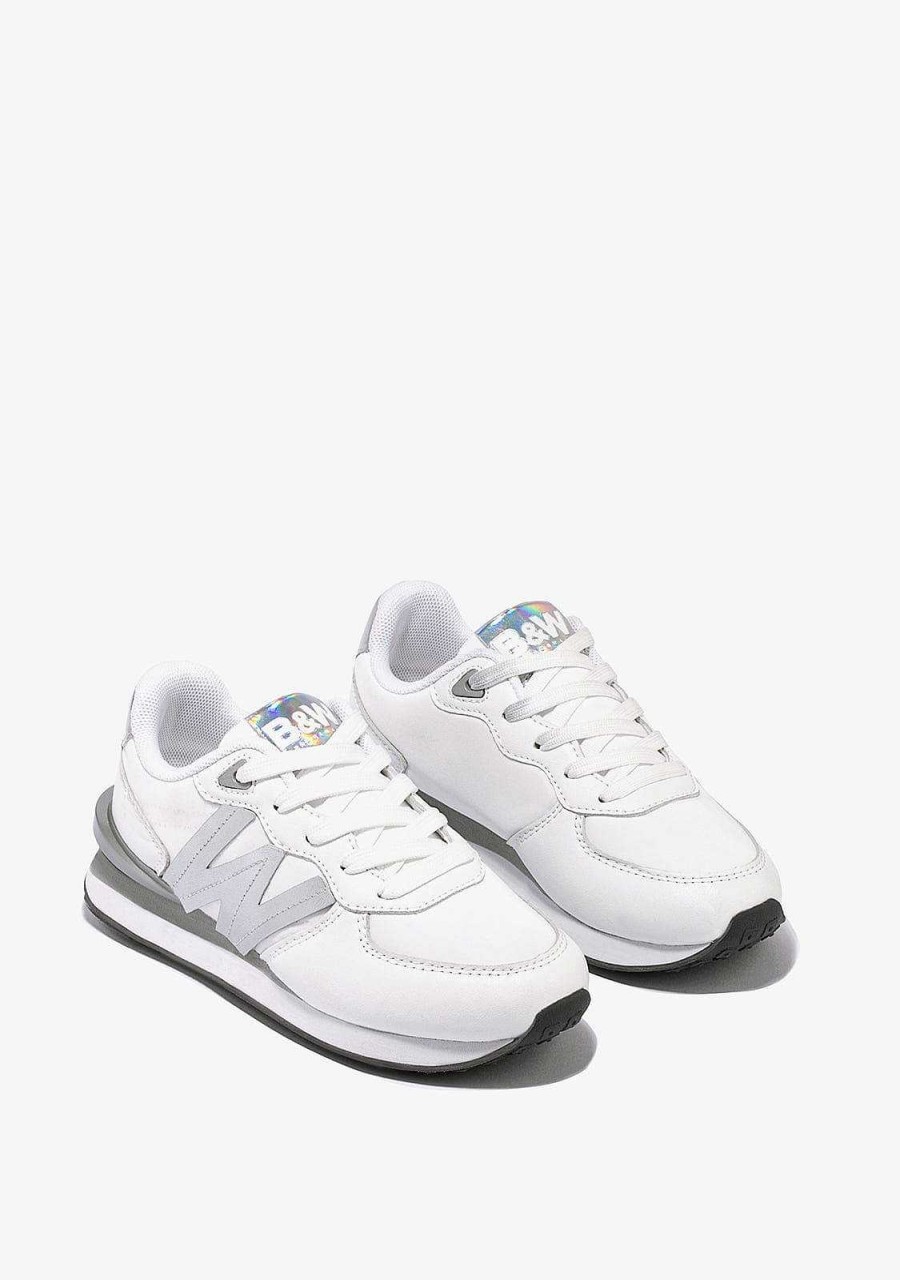 Hot Tenis Feminino Branco Prateado Com Logotipo Preto E Branco Tenis Casuais