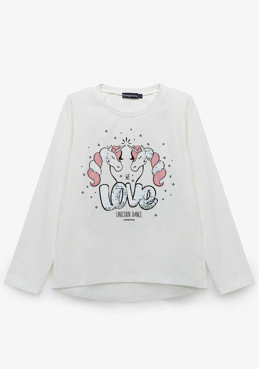 Clearance Camiseta Unicornios Brancos Para Menina Camisetas De Manga Comprida