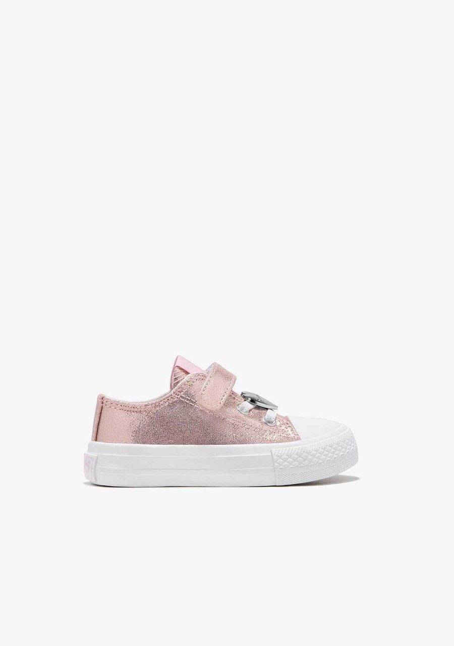 Clearance Sapatilhas Bebe Em Lona Rosa Metalizada Tenis Casuais