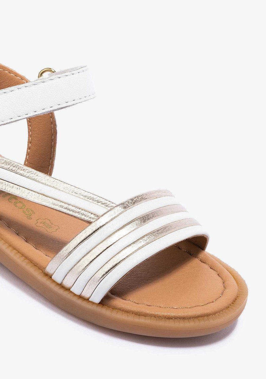 Best Sandalias De Tira Aderente Em Ouro Branco De Menina Napa Sapatos De Menina