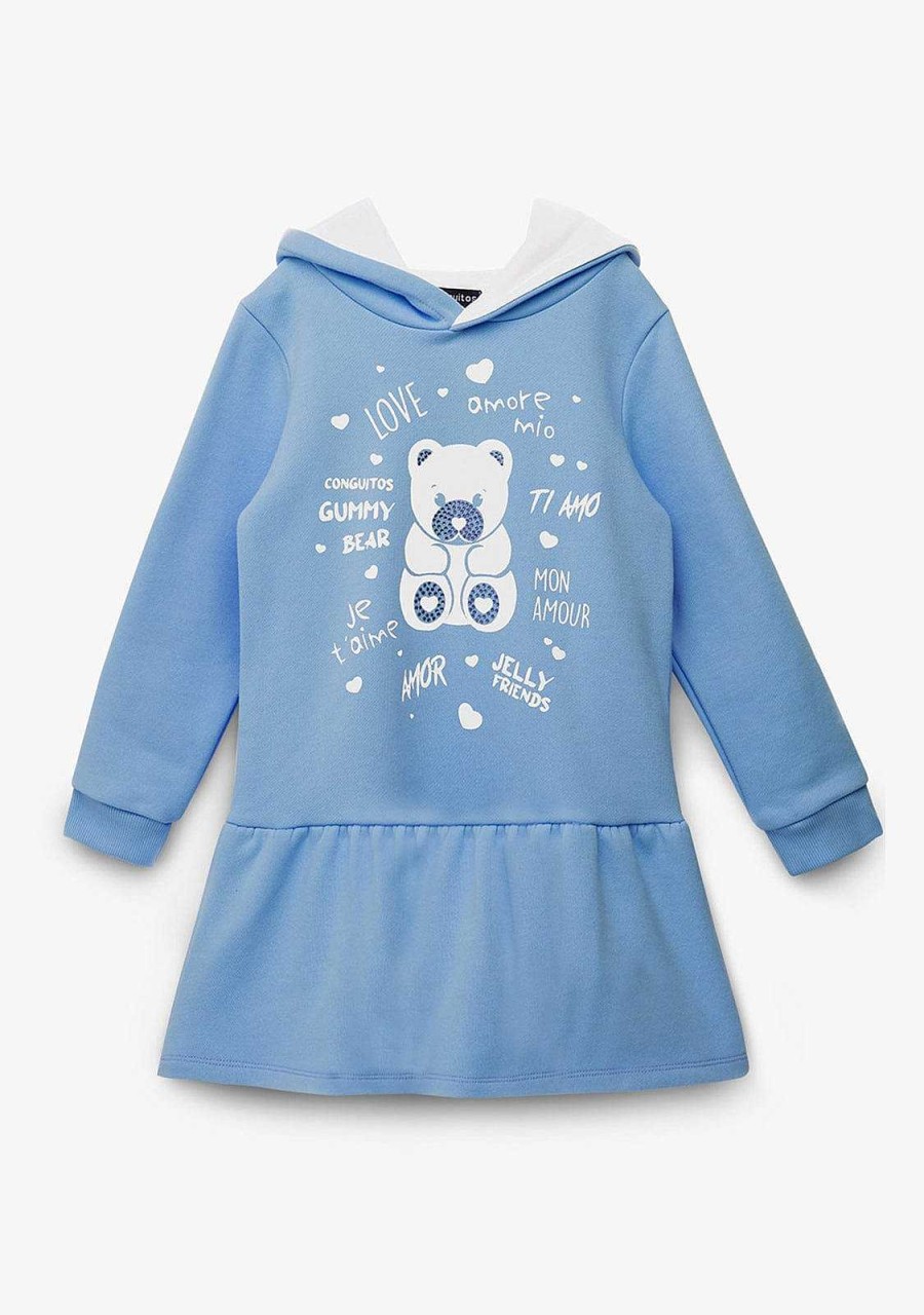 Online Vestido Feminino Com Capuz E Strass Urso Azul Vestido Moletom