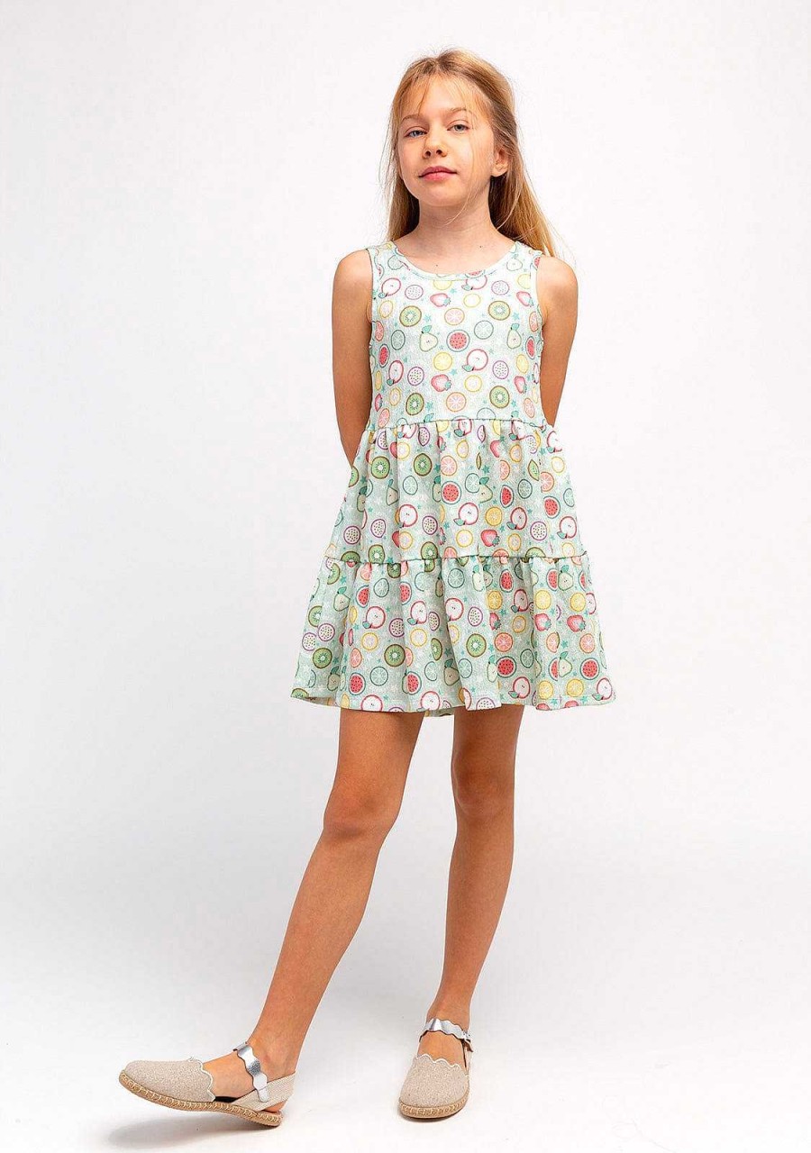 Clearance Vestido Conguitos Menina Estampado Frutas Menta Roupas De Menina