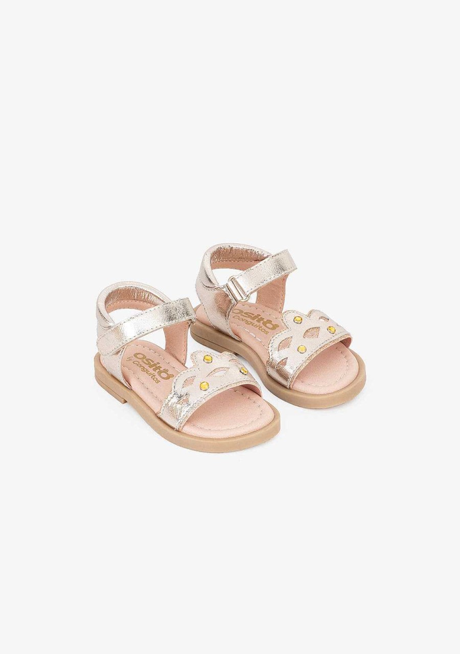 Hot Sandalias De Couro Crown Platinum Para Bebe Sandalias