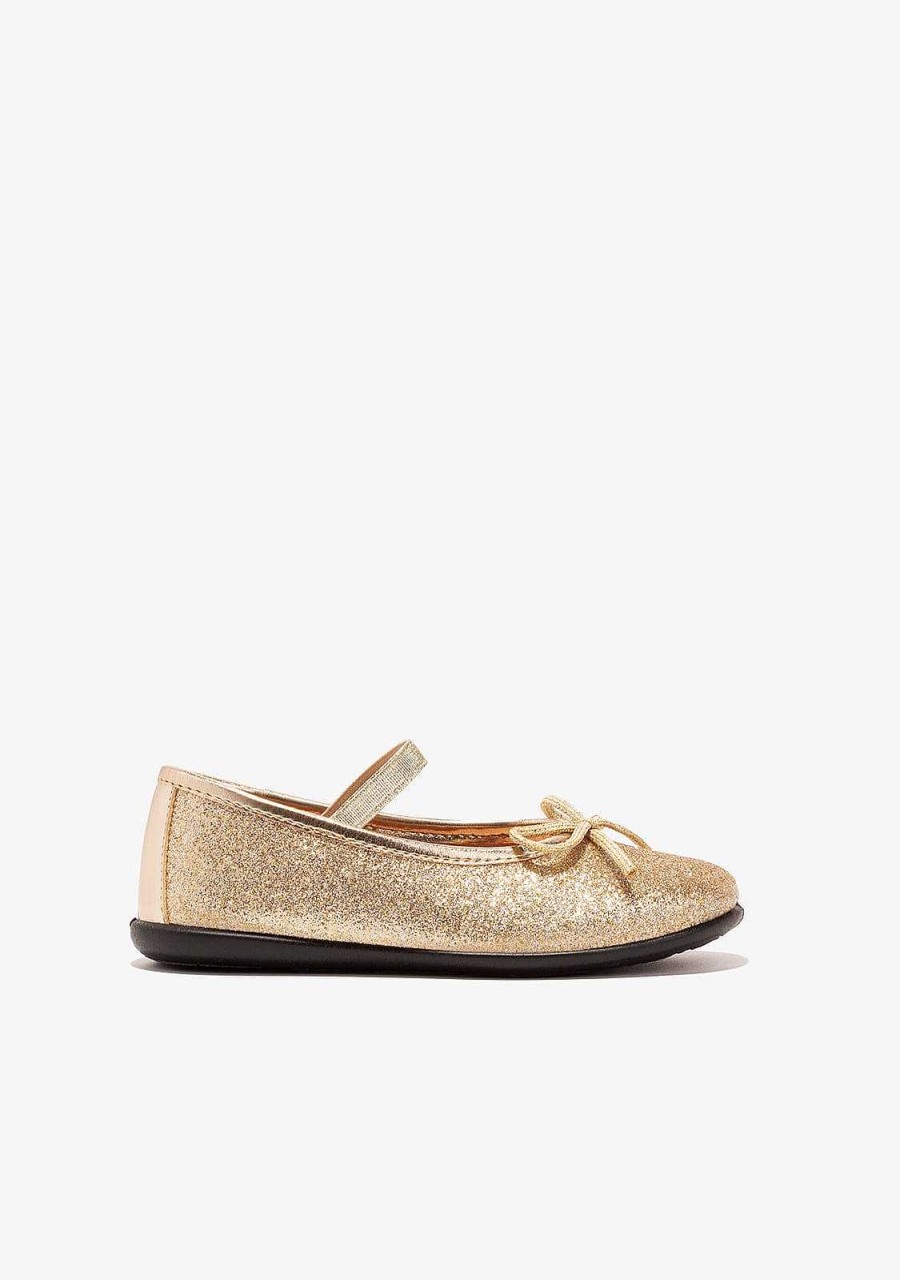 Clearance Bailarinas Com Glitter Dourado Para Menina Sapatos De Cerimonia