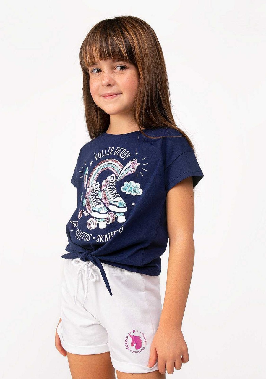 Wholesale T-Shirt Com No De Rolo Azul Marinho Para Menina Camisetas