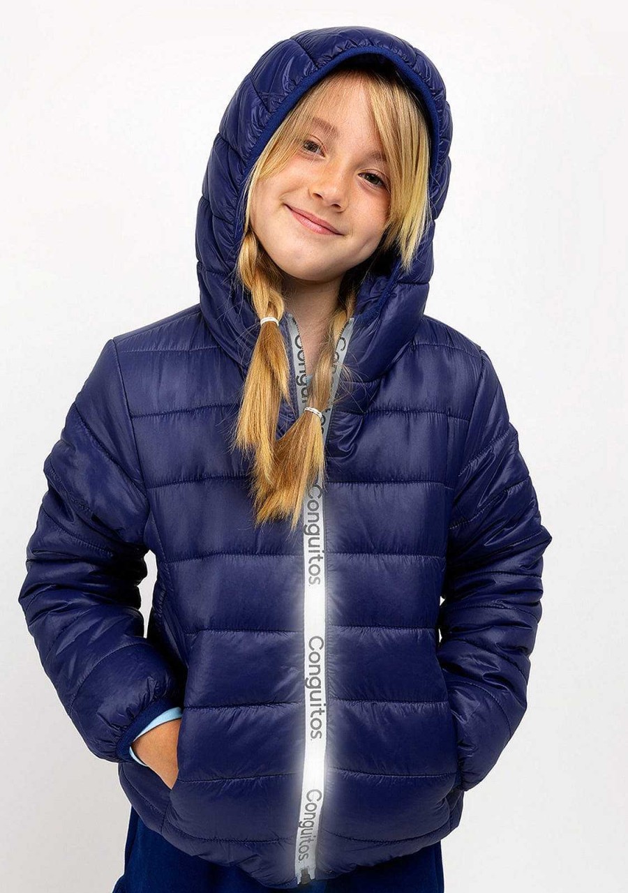 Hot Anorak Reflexivo Reciclado Azul Marinho Feminino Roupas De Menina