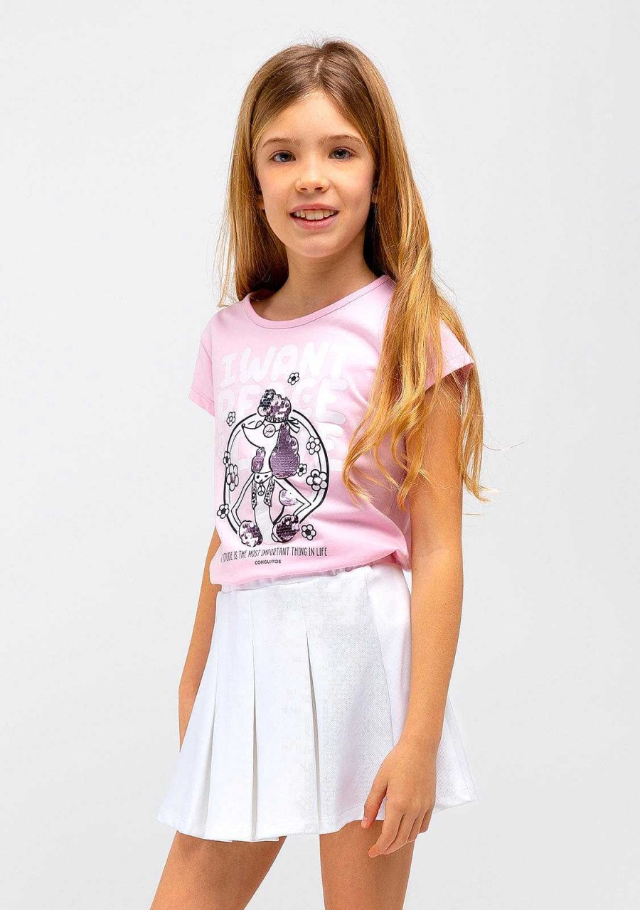 Online Camiseta De Cachorrinho Com Lantejoulas Rosa Para Menina Camisetas