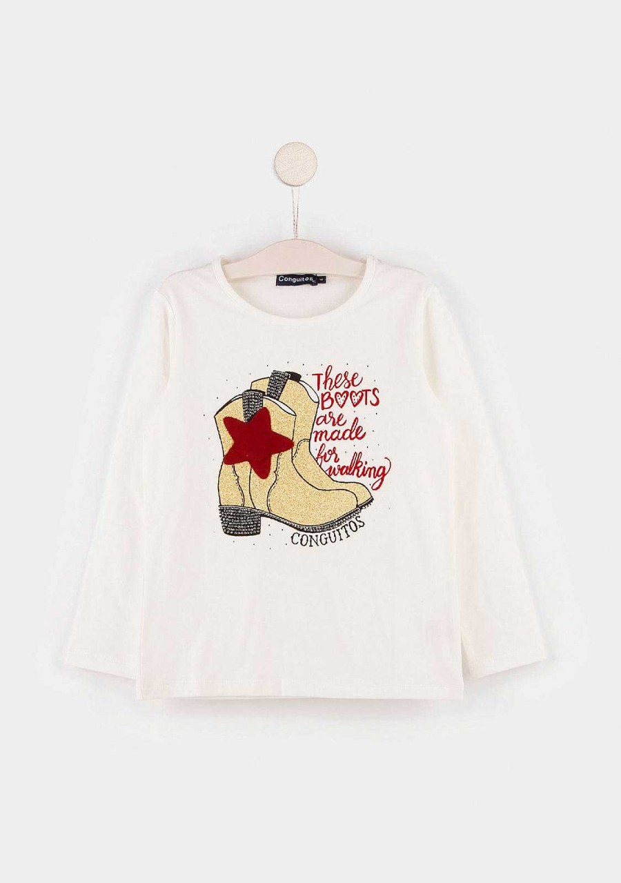 Wholesale T-Shirt "Botas" De Menina Com Luzes Camisetas De Manga Comprida