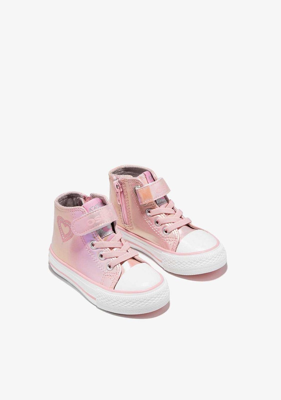 Clearance Tenis Cano Alto De Couro Envernizado Rosa Para Bebe Com Coracao Tenis