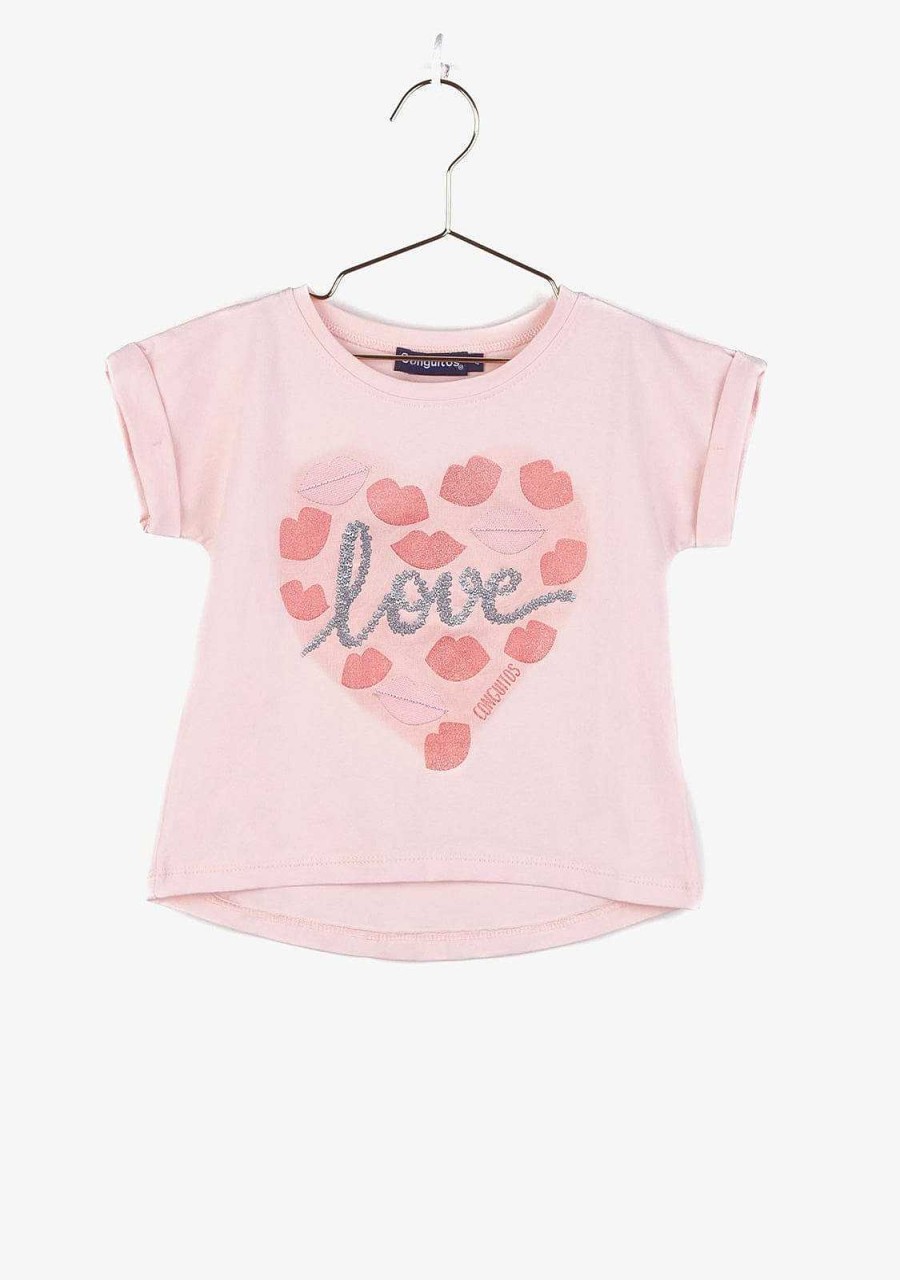 Clearance Camiseta Rosa "Love Kiss" Para Menina Camisetas