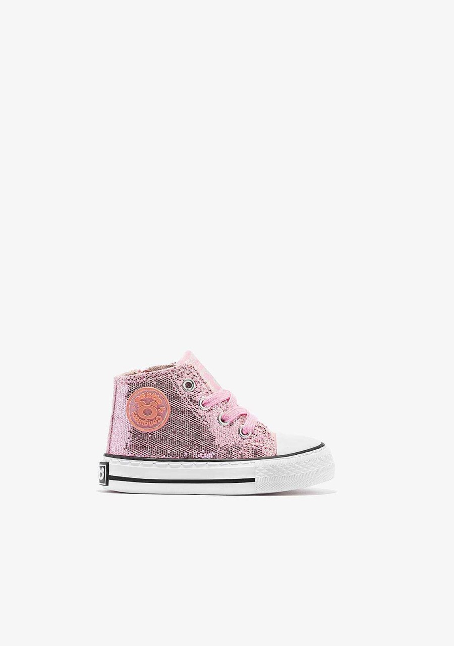 New Tenis Hi-Top Rosa Glitter Para Bebe Tenis