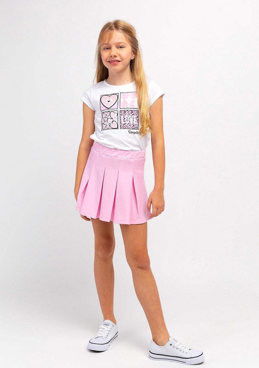 Online T-Shirt Branca Com Coracoes De Lantejoulas Para Menina Camisetas