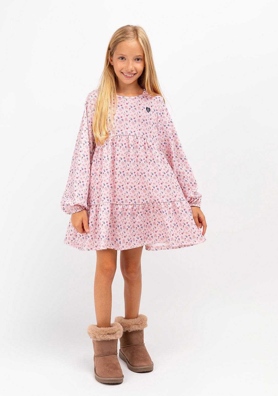 Online Vestido Feminino Rosa Estampado Flores Roupas De Menina