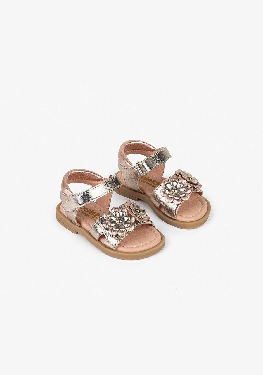 Best Sandalias De Pele Metalica Flores Para Bebe Sapatos De Bebe