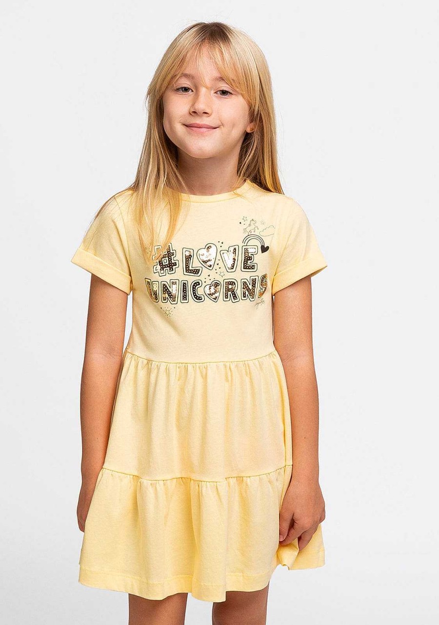 Best Vestido Amarelo Love Unicornios De Menina Vestidos