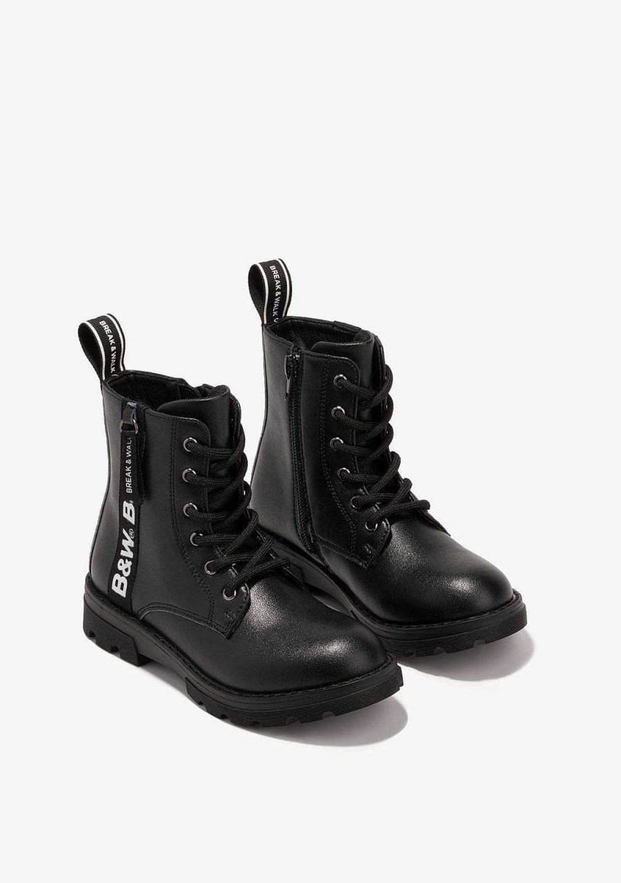 Hot Botas Femininas Pretas Com Logotipo Militar Preto E Branco Botas