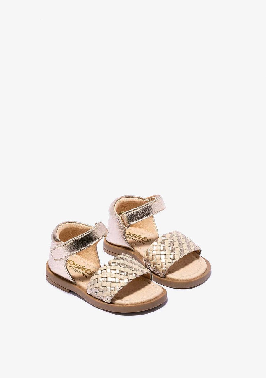 Hot Sandalias Bebe Dourado Bege Napa Sandalias