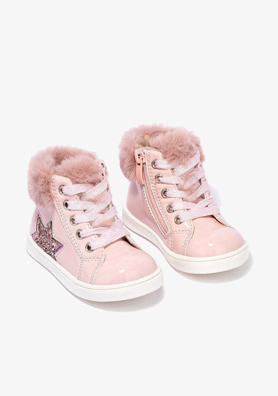 Best Botins De Bebe Envernizados Cor-De-Rosa Com Estrela Brilhante Tenis Casuais