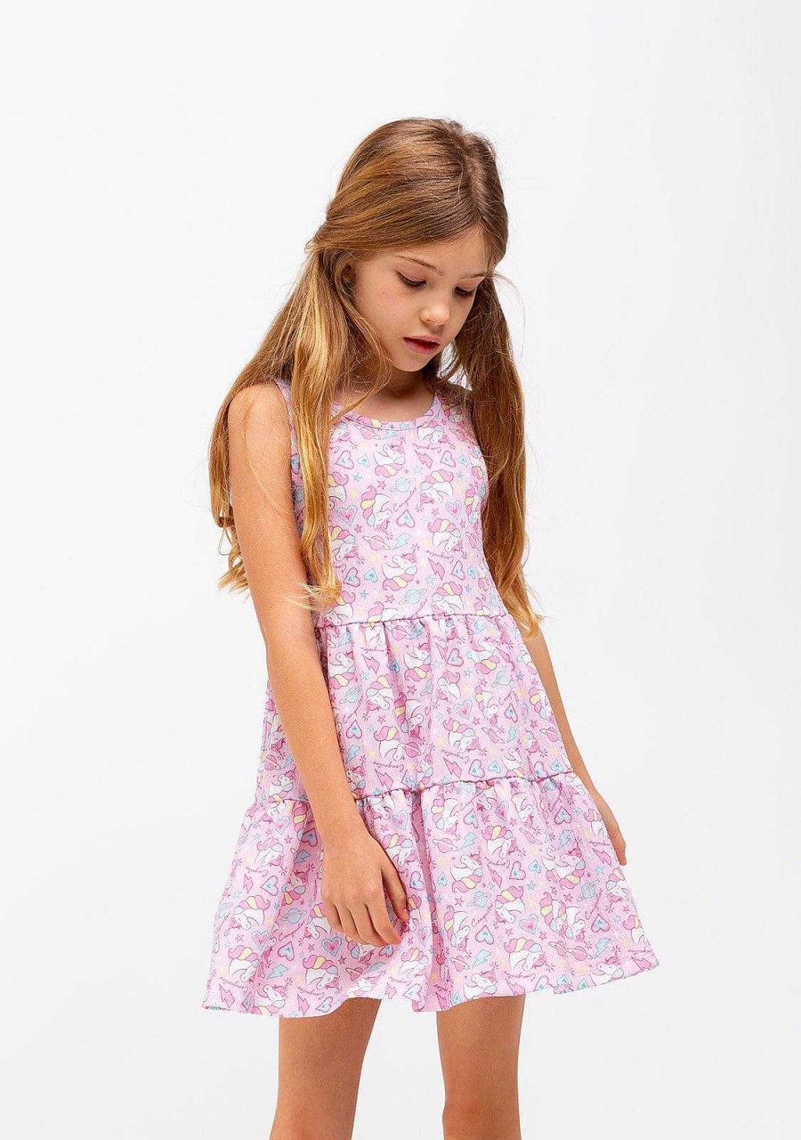 Clearance Vestido Menina Conguitos Rosa Estampado Unicornio Roupas De Menina