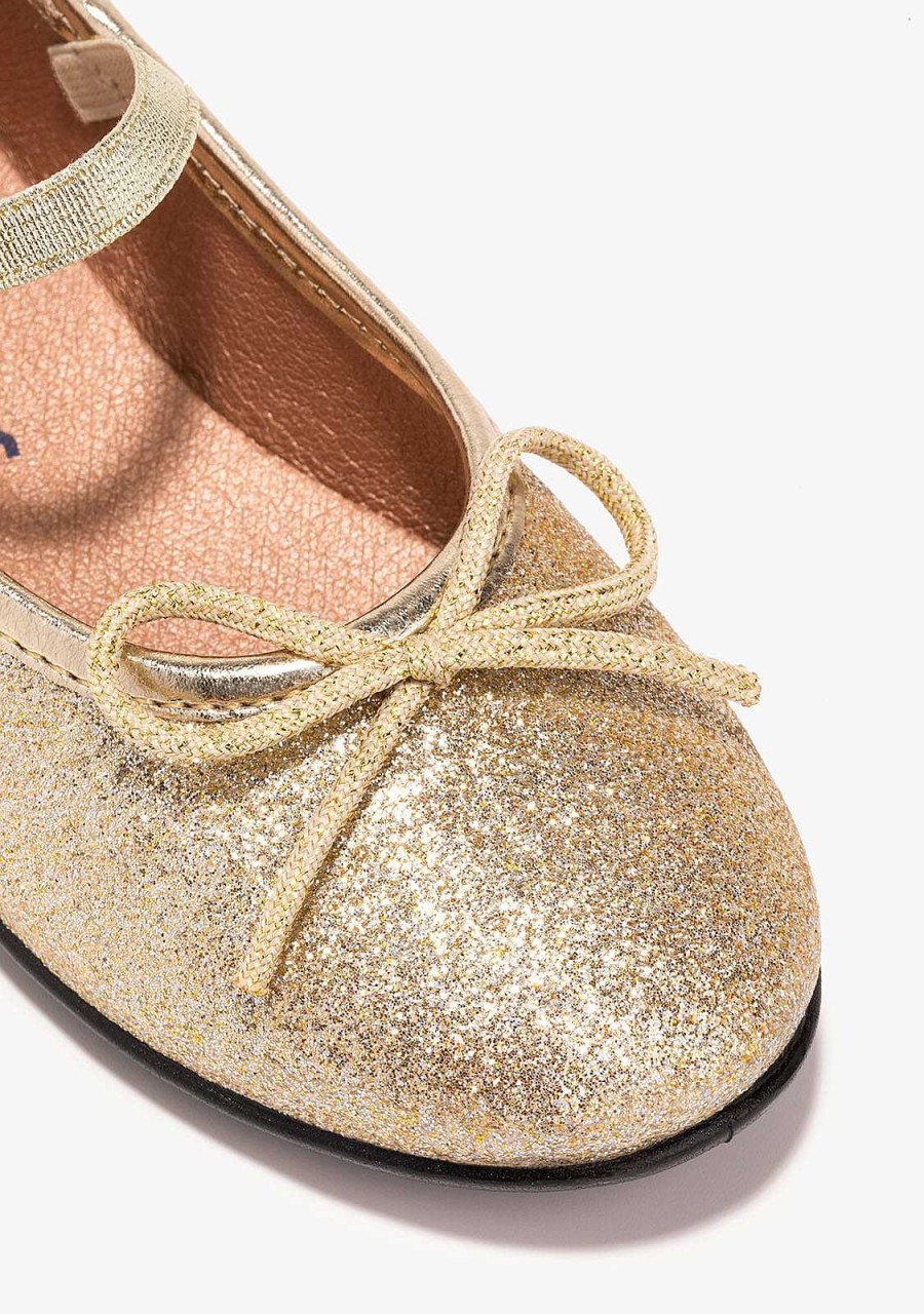 Clearance Bailarinas Com Glitter Dourado Para Menina Sapatos De Cerimonia