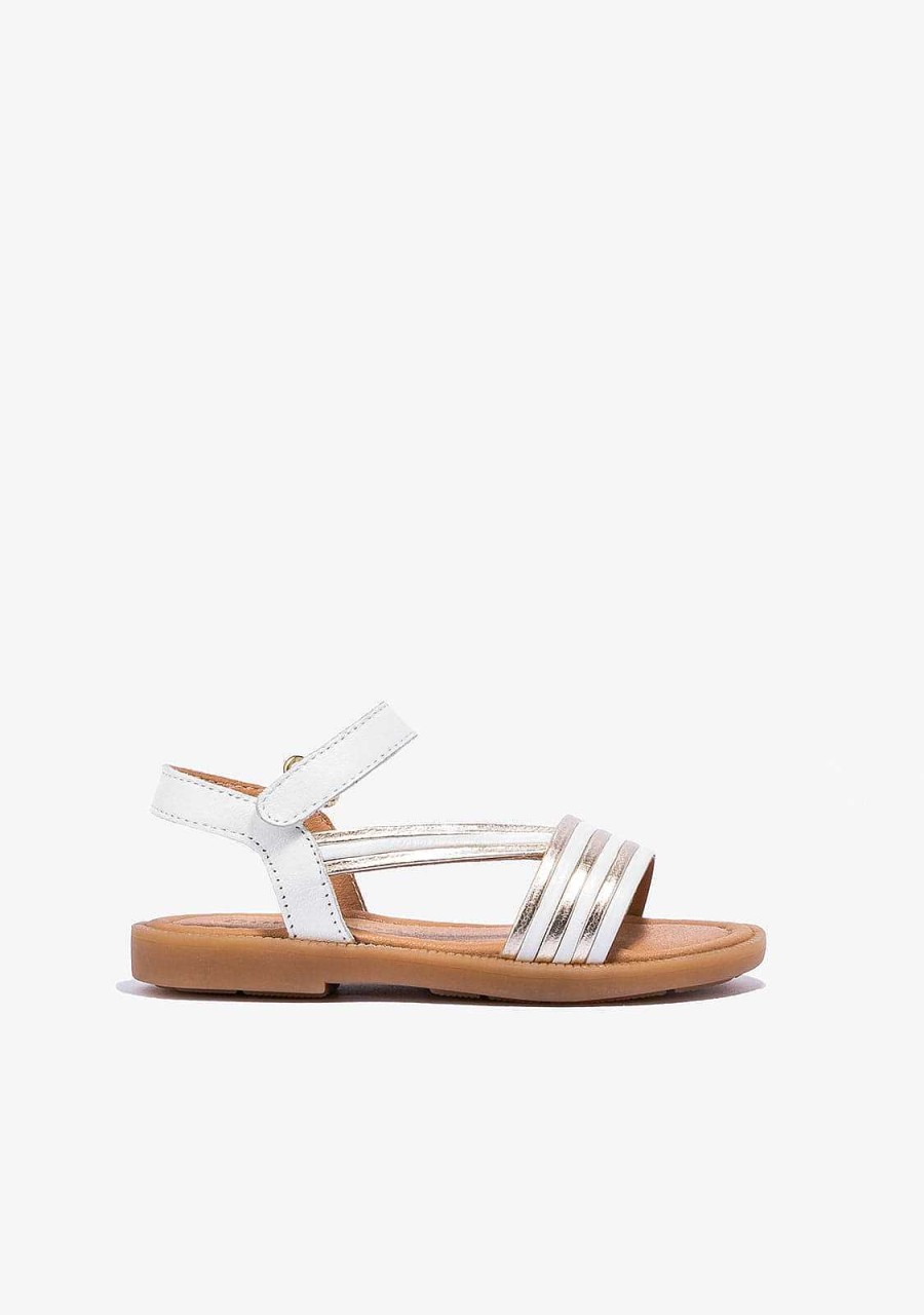 Best Sandalias De Tira Aderente Em Ouro Branco De Menina Napa Sapatos De Menina