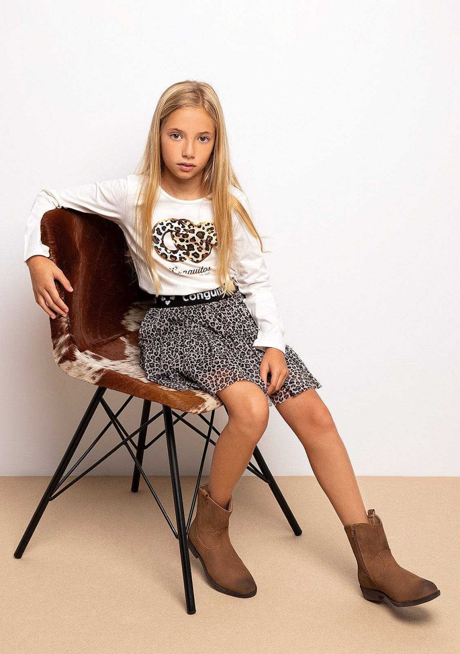 Online T-Shirt Branca Leopardo Conguitos De Menina Camisetas