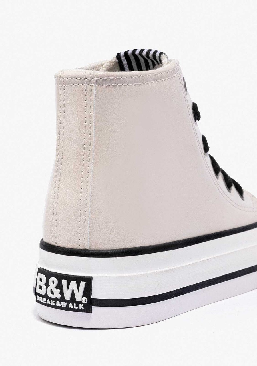 Clearance Tenis De Cano Alto Com Plataforma Envernizada B&W Off White Tenis Casuais