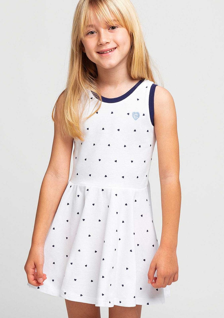 Clearance Vestido Skater Menina Coracoes Brancos Vestidos