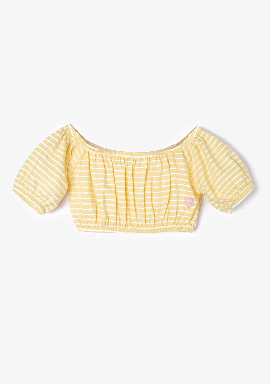 Hot Top Listrado Amarelo De Menina Camisetas