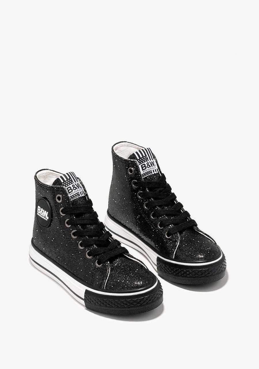 Hot Tenis Feminino Cano Alto Com Logotipo Preto Brilhante Preto E Branco Tenis Casuais