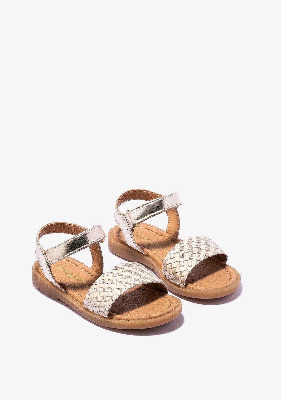 Clearance Sandalias Menina Douradas Bege Napa Sapatos De Menina