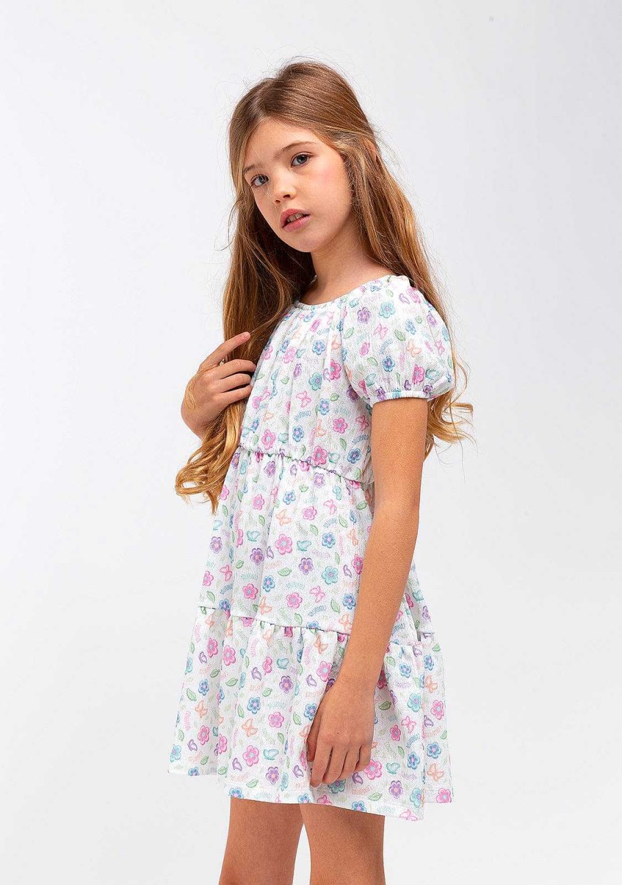 Best Vestido Menina Conguitos Branco Estampado Flores Roupas De Menina