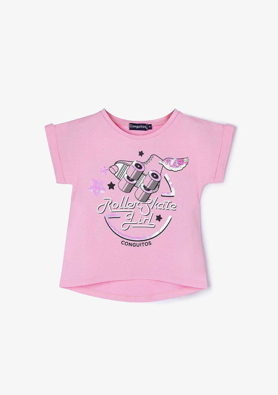 Online Camiseta Feminina Com Lantejoulas E Rolo Rosa Camisetas